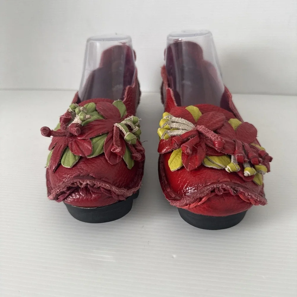 Socofy Platform Slip On Leather Loafer Red Womens 9 Handmade Shoes 255 Artsy